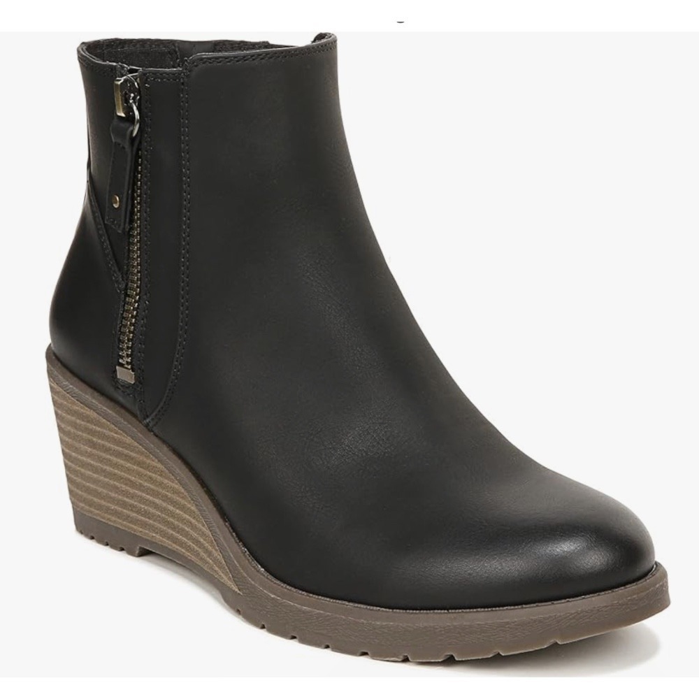 Dr. Scholl's Black Ankle Boots with Tan Wedge